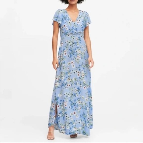 Banana Republic Floral Maxi Dress Size 6 Light Blue Summer Cocktail ECOVERO - Picture 3 of 11